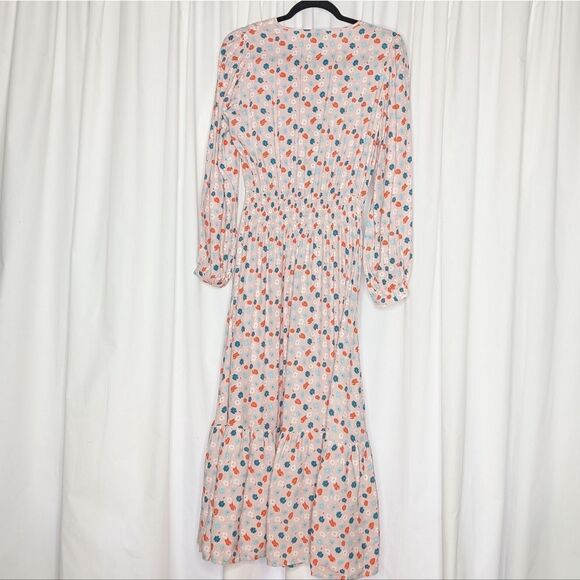 Tucker NYC Juliette Dress Blush Mint Poppies Micro in Viscose Crepe Floral Midi - Picture 8 of 10